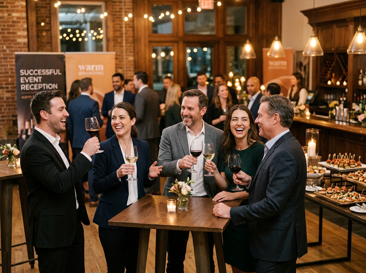 Colleagues networking and enjoying wine at a corporate function