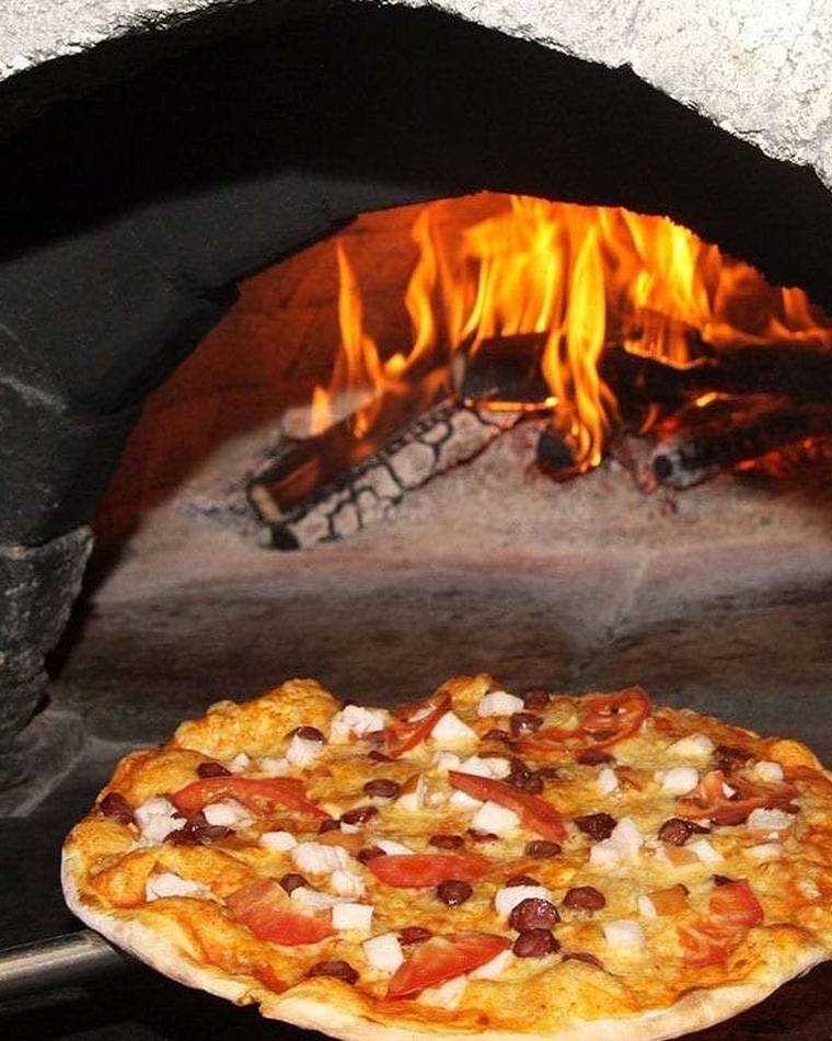 Hardwood fire roaring in mobile oven